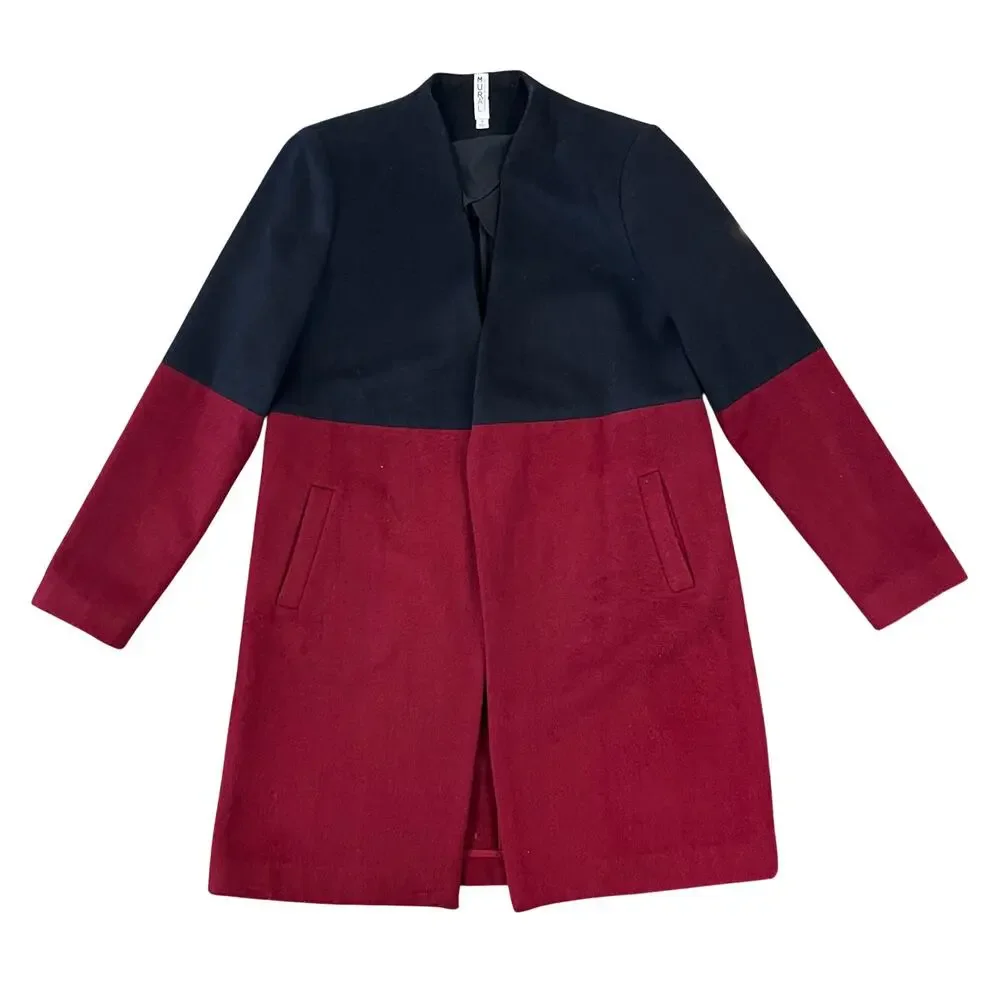 Mural Women's Navy and Burgundy Color Block Coat  - SIZE S